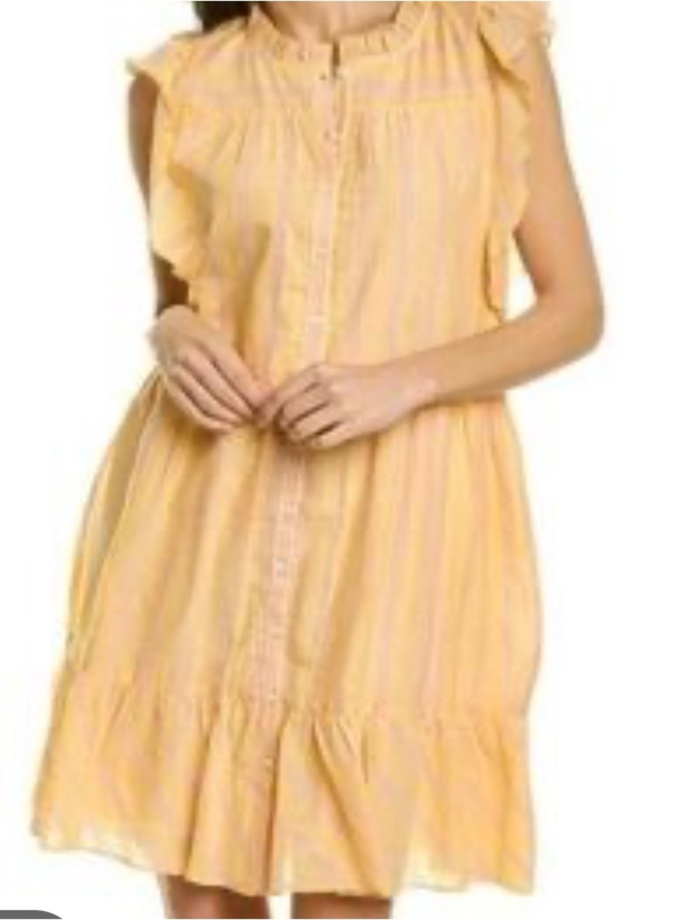 Lilla P Button-Down Peplum Cotton Dress in Sunflower Stripe, size XS